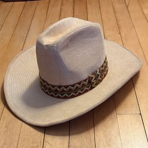 YA Vintage Corduroy Cowboy Hat with Patterned Band